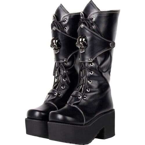 Angelic imprint mori girl Women motorcycle punk boots lady lolita Boots woman high heels pumps platform shoes skull rivets 8cm