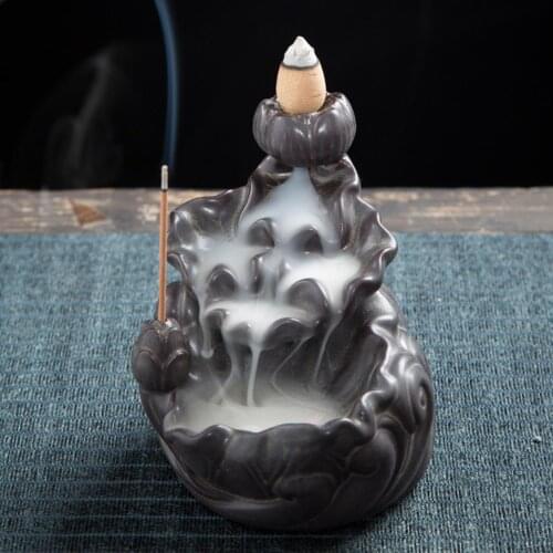 Teahouse Waterfall Lotus Backflow Incense Burner Ceramic Censer Home Decoration
