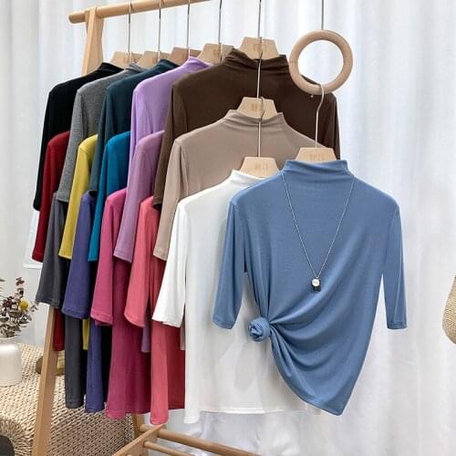 Half Sleeve Turtleneck Basic T-shirts Women All-match Bottom Tops Plus Size High Street New Fashion Shirts Plus Size M-8XL