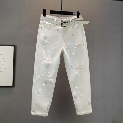 White Jeans Womens Thin Summer 2021 New Loose and Thin Hot Drill Hole Chimney Pants Tie-dye Jeans Womens Pants