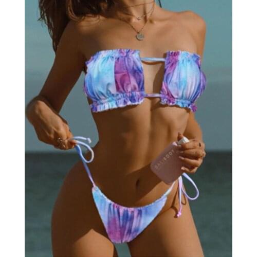 Bikinis Woman 2021 Sexy Swimsuit Female Pleated Bikini Set Swimwear Women Bandage Bathing Suit Mini Beachwear