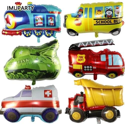 Large Construction Vehicle Balloon Aluminium Foil Engineering Truck Train Kids Birthday Party Decorations Boys Gift Bus Toys AX