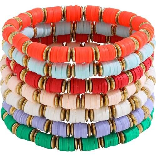 Charm Flat Round Polymer Clay Heishi Disc Beaded Bracelet for Women Multicolor Bracelets Summer Beach Jewelry 2021 New