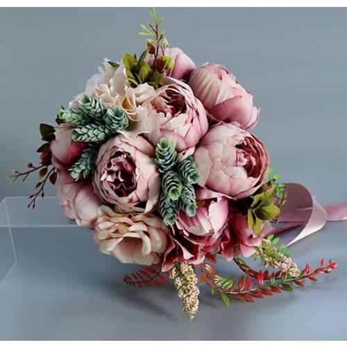 One Bunch of Decorative Flower Three Different Color Wedding Holding Flower Artificial Peony Flower Bride Bridesmaid Bouquet