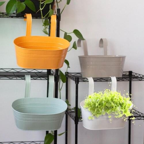 Colorful Hanging Flower Pots Metal Iron Balcony Garden Plant Planter With Detachable Hook for Home Decor
