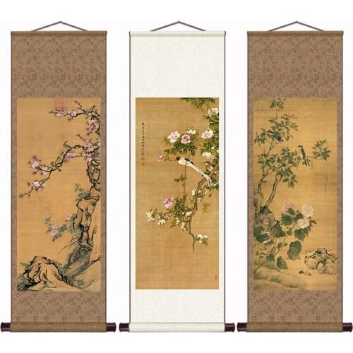 Ancient Painting Scroll Flower and Bird Hanging Painting HD Micro-Jet Copy Living Room Study Entrance Painting room decor