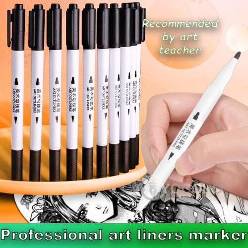 M&G double Liner sketch Marker Pen 0.5mm 1.5mm 0.8mm 2.8mm Tip Black Fineliner Sketching Pens