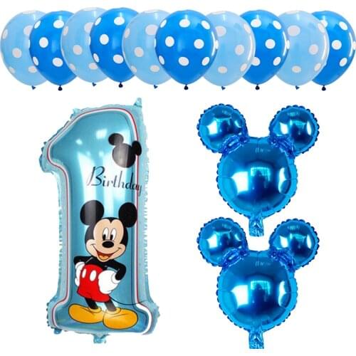13pcs Mickey Minnie Number 1 Foil Balloons Helium Latex balloon Globos Baby Shower Birthday Party decoration Supplies Kids Toys