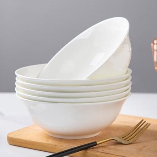 Ceramic Noodle Bowls 4 Piece Pure White Bone China Tableware Soup Bowl 6/7/8 inch Household Chinese High Capacity Salad Bowl Set