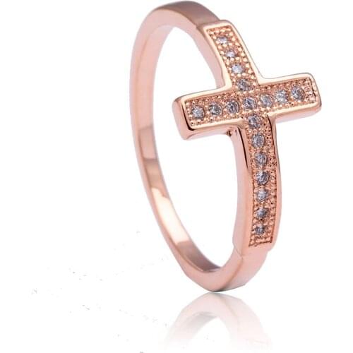 Cross rings for women engagement jewelry wedding gift classic luxury new large rose Gold Color cz promise promise ring