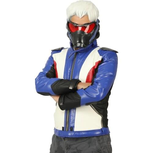 COSTHEME Overwatch Soldier 76 Jacket, Officially Licensed, Embroidered PU Leather Gaming Costume for Men/Teens