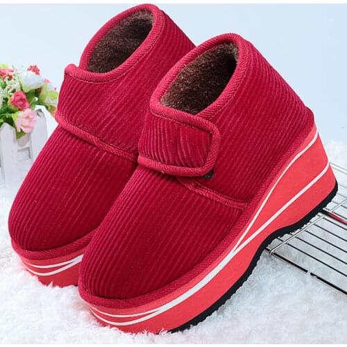 New winter high-heeled cotton slippers fashion womens increased anti-skid plus velvet warm home shoes large size 34-45