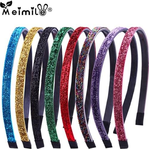 Meimile new solid headband to girls hair accessorie with sequins lovely headwear for kids colorful