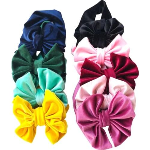Hair Style Funky Winter Big Hair Bow Velvet Infantile Elastic Headband 2020 DIY Hair Accessories Headwrap For Kids Girl Headwear