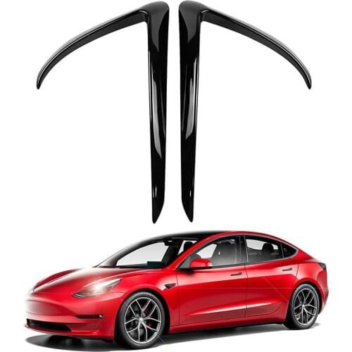 Car Front Blade Trim Is Suitable for Tesla Model 3 2017-2021 2 Pcs Abs Fog Lamp Decorative Lamp Eyebrow Knife Cover Sticker