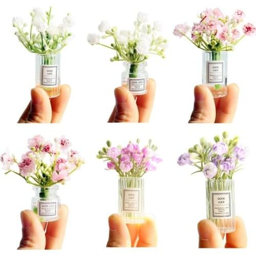 Dropshipping 1:6 1:8 Scale Jasmine Dollhouse Miniature Handmade Easily Matched Dollhouse Flower Vase Set Model Decor for Micro L