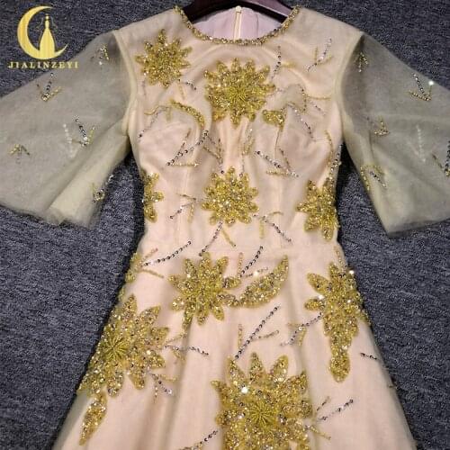 Rhine real Pictures Yellow Half Sleeves Beads Mother robe de soirée de mariage abendkleider платье на выпускной evening dresses