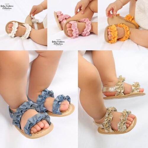 Infant Baby Girl Shoes Toddler Flats Sandals Premium Soft Rubber Sole Anti-Slip Summer Flower Lace Crib First Walker Shoes