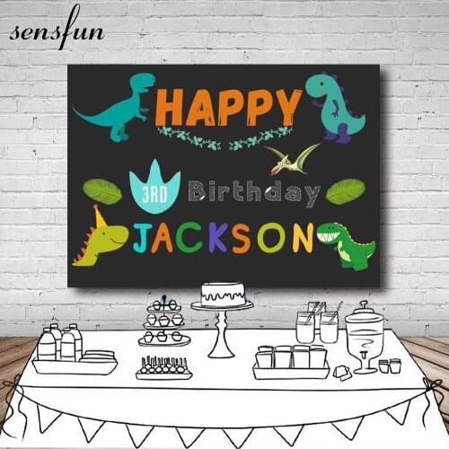 Sensfun Cartoon Dinosaur Party Backdrop For Kids Custom Name Age Boys 1st Birthday Party Backgrounds Photo Both 7x5FT Vinyl