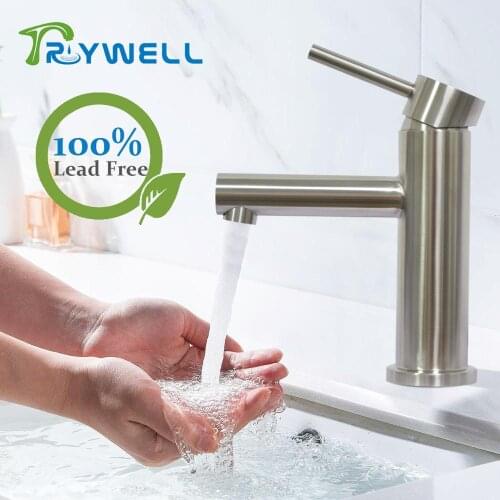 Trywell Bathroom Sink Faucet Laundry Kitchen Basin Mixer Tap 30% Water Saving Brushed Stainless Steel Single Handle One Hole