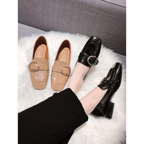 British Style Small Leather Shoes Spring And Summer New Fashion Square Toe Shallow Mouth Low Heel Womens Shoes