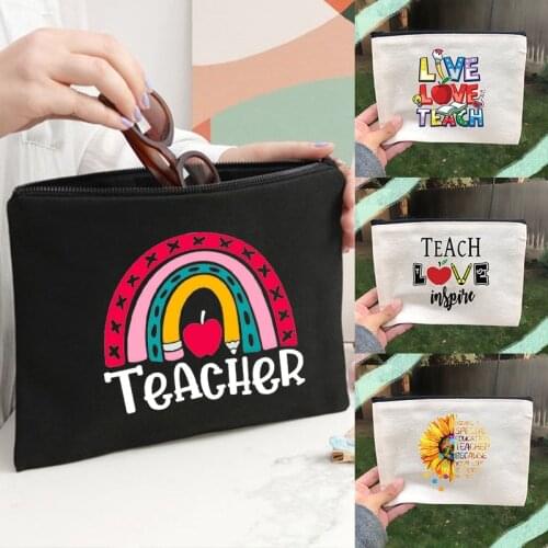 Teacher Love Inspire Print Lady Cosmetic Bags Travel Makeup Storage Case Female Toiletries Pouch School Pencil Bag Teacher Gifts
