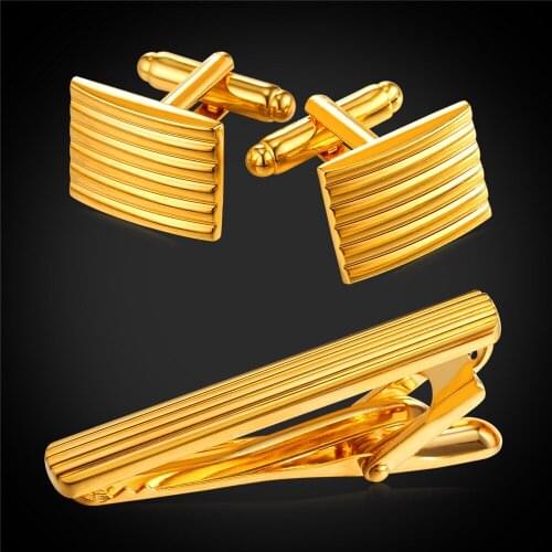 Top Quality Tie Clip Set For Mens With Gift Box Wedding Shirt Groom Square Classic Gold Color Cuff links Necktie Clip TC1939Y