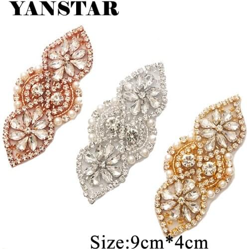 YANSTAR 5PCS Rosegold Silver rhienstone Applique Bridal Sash Beads On For Wedding Dress Belt Accessories DIY Bridal Sash YS913