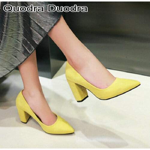2020 autumn shallow pointed toe faux suede woman shoes block high heels yellow grey red women stilettos dress pumps size 33-43