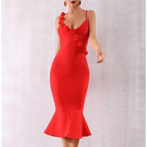 Seamyla 2020 New Elegant Bandage Dress Women Sexy Red Bodycon Celebrity Party Dresses Summer Mermaid Club Runway Dress Vestidos