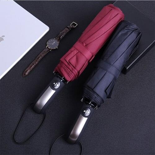 Wind Resistant Fully-Automatic Three Folding Umbrella Ten Bone Auto Large Windproof Business Umbrella Rain Black Coating Parasol