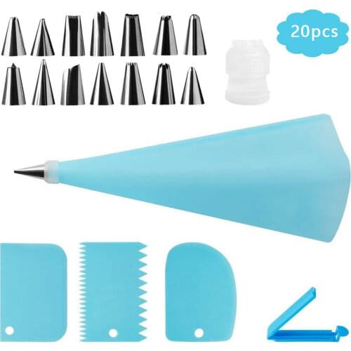 20 Pcs/set Frosting Kit Cake Decorating Icing Bag Scraper Food Tong Cake Icing Decorating Nozzle Set Baking Tool