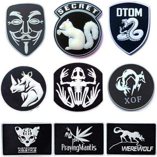3D PVC Patch White Glow In Dark Rubber Patches Military Hook Back Luminous Patches Tactical Emblem Applique Combat Badges