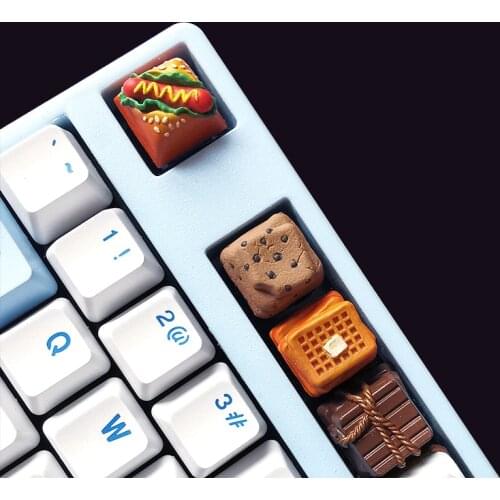 4PC Cute Hot Dog Chocolate Keycap Personality Gourmet Food Resin Keycap for Cherry Mx Switch Mechanical Keyboard Key Caps