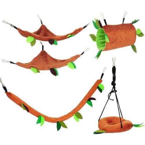 5Pcs Cute Small Pet Cage Sugar Glider Hedgehog Hamster Squirrel Swing Bed Plush Nest Hammock