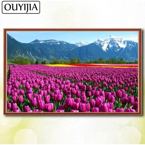 5D DIY Diamond Painting Full Square OUYIJIA Flower Tulip Scenery Mosaic Diamond Embroidery Picture Of Rhinestone Home Decoration