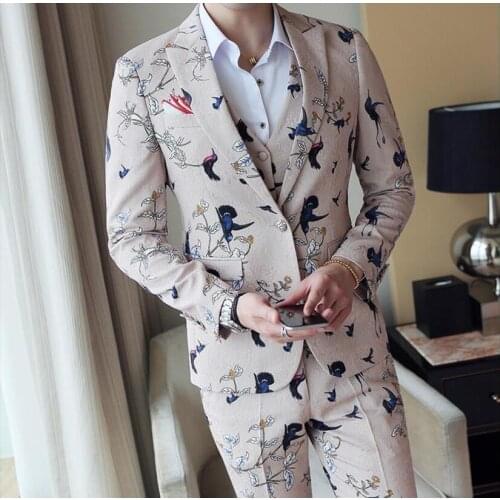 6 Colors Floral Print Designer Wedding Costume Mariage Homme Casual Business Party Club Suit (Jacket+vest+pant)