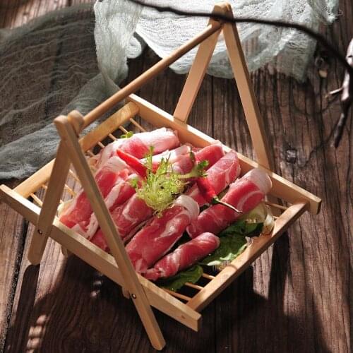Bamboo tray goose sausage rack creative hot pot restaurant barbecue rack beef and mutton rack hanging bacon rack