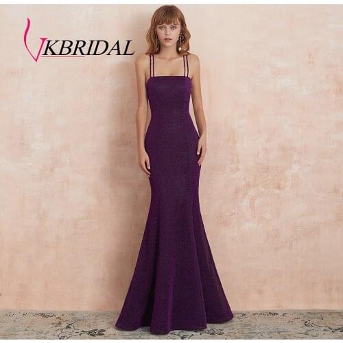 VKBRIDAL Sparkle Glittery Long Prom Dresses 2019 Sexy Spaghetti Strappy Back Shiny Glitter Sexy Mermaid Evening Gowns