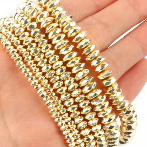 5mm Natural Stone Faceted Light Gold Plated Hematite Beads Loose Spacer Beads for Charms Jewelry Bracelet Making Findings 15