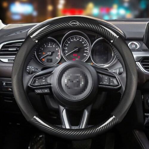 Car Carbon Fiber Steering Wheel Cover 38cm for Mazda All Models Atenza AXELA CX3 CX9 CX30 Auto Interior Accessories Car styling