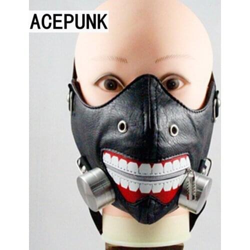 Black PU Leather Zipper Mask Halloween Tokyo Ghoul Cosplay Prop Kaneki Ken Mask Wig Horror Anime Cosplay Costumes Accessories