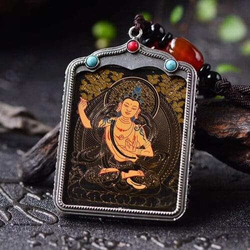 Efficacious Amulet Greco-Buddhist pocket travel Mascot Bodhisattva Manjusri GOD Akshobya Auspicious Tibet Buddha card Pendant