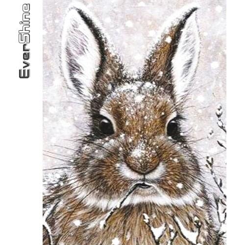 Evershine Diamond Embroidery Rabbit Craft Kit 5D DIY Diamond Painting Snow Animal Rhinestone Picture Home Decor Gift