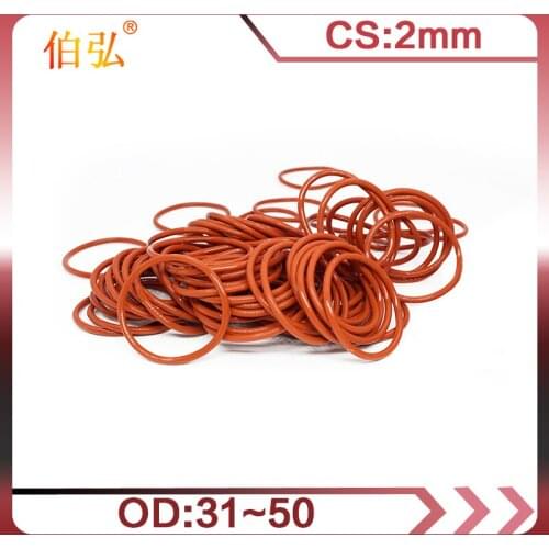 Red Silicon Ring 5PCS/lot Silicone/VMQ O-Ring OD31/32/33/34/35/36/38/40/42/45/46/50*2mm Thickness Rubber O Ring Seal Gasket
