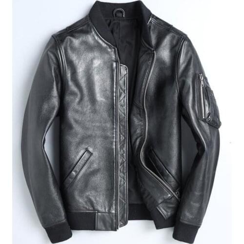 Real Leather Jacket Men Spring Autumn Cow Leather Jacekt Motorcycle Bomber Jacket Mens Clothing Jaqueta De Couro 1813 YY1018