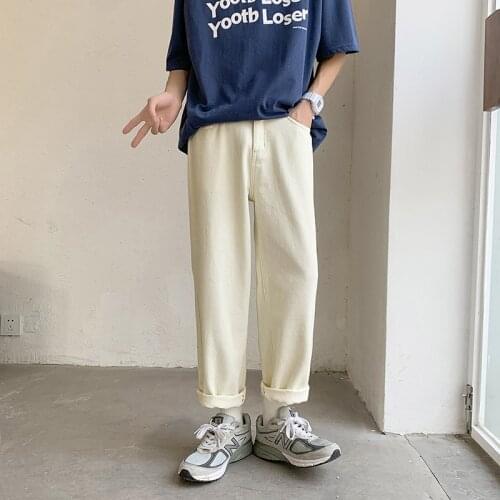 Summer Straight Jeans Mens Fashion Black Beige Biker Jeans Men Streetwear Loose Hip-hop Wide Leg Denim Trousers Mens M-2XL