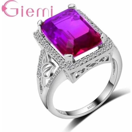 Hot Sale Wholesale Purple Red Gradient Color Austrian Crystal Stone Ring 925 Sterling Silver Party Women Jewelry