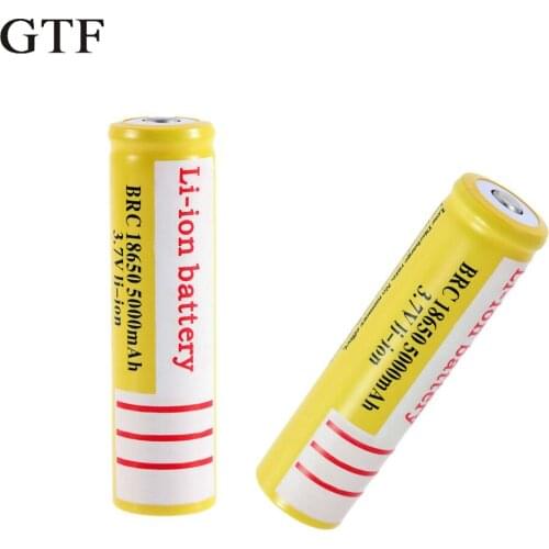 Gtf 18650 3.7v 5000mah li-ion refillable battery pointed at flashlight led 18650 droplet transport battery
