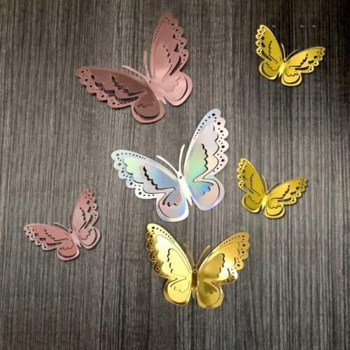 M17D 12Pcs 3D Butterfly Wall Stickers Hollow Butterfies Removable Mural Decals DIY Art Home Decoration